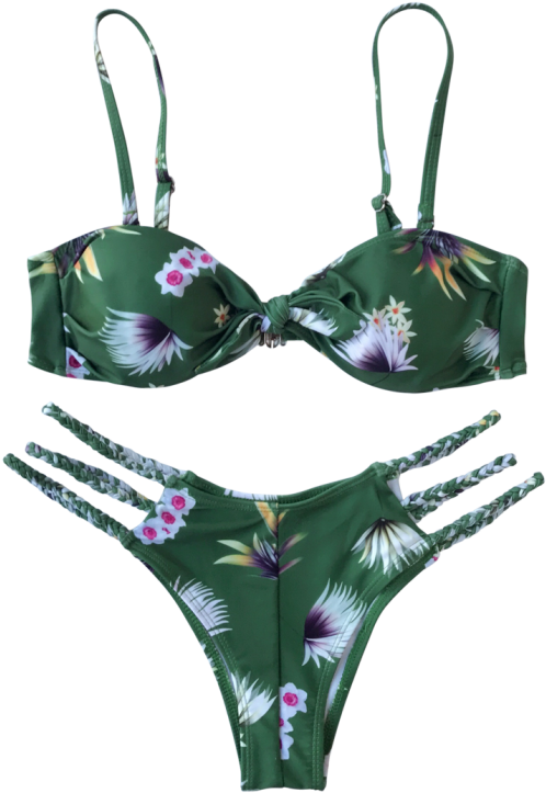 Printed Knotted Bikini Top And Bottoms - Lingerie Top (558x744), Png Download