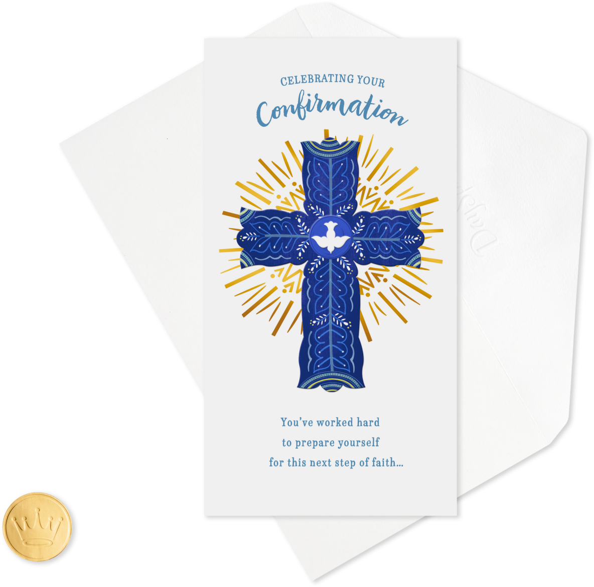 Blue Cross With Dove Confirmation Money Holder Card - Label (1470x1470), Png Download
