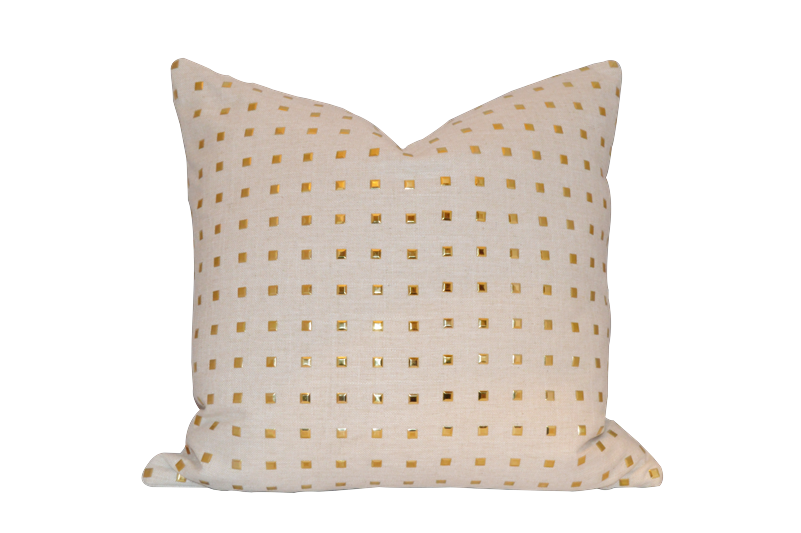 Ivory Linen Gold Studded Accent Pillow - Throw Pillow (800x800), Png Download