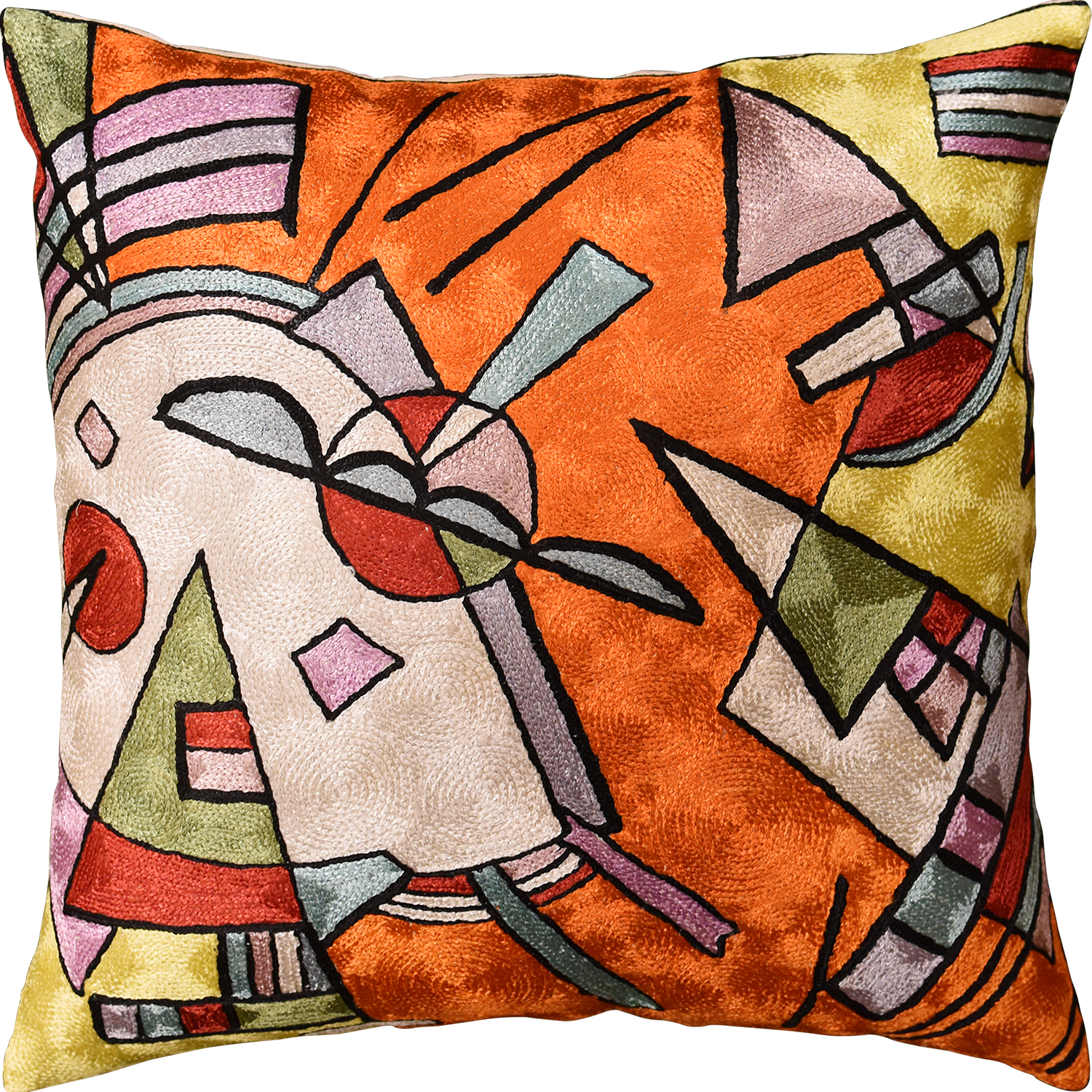Kandinsky Orange Abstract Throw Pillow Cover Handembroidered - Orange Pillow Png (1500x1500), Png Download