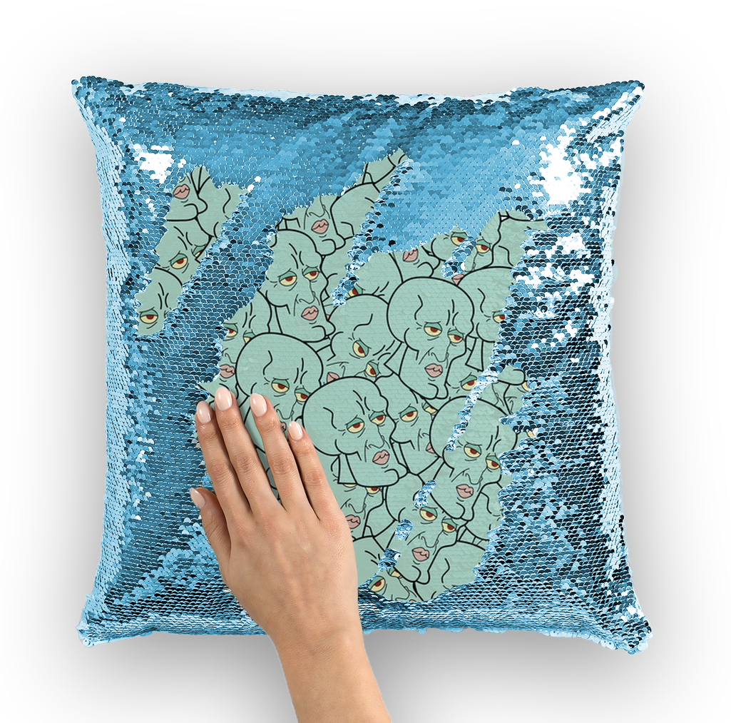 Handsome Squidward Sequin Cushion Cover - Sequin Pillow With Face (1024x1024), Png Download