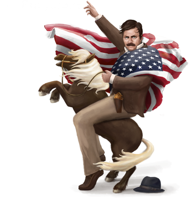 Hi Ho Li L Sebastian Ronswanson America - Ron Swanson Riding Lil Sebastian (799x706), Png Download