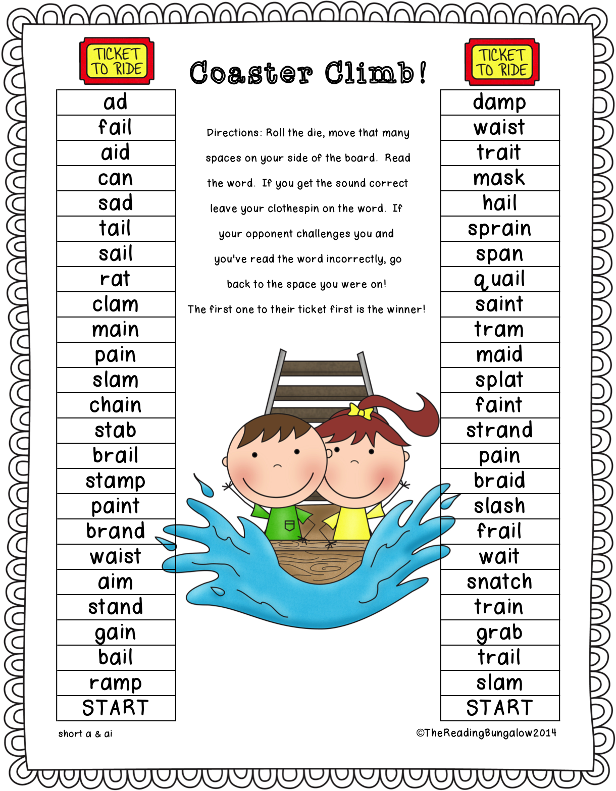 A Print & Play Game Focusing On Long A Sounds 7 Adorable - Cartoon (1275x1653), Png Download