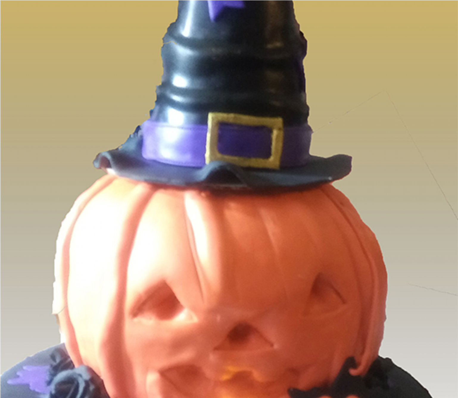 Jack O Lantern Cake With Witches Hat - Figurine (3540x1336), Png Download