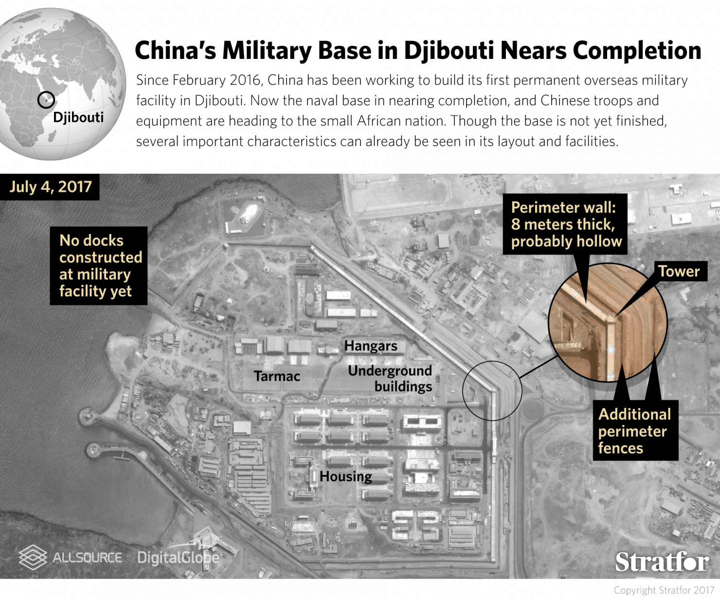 Looking Over China's Latest Great Wall In Djibouti - Base Secreta En China (1480x1235), Png Download