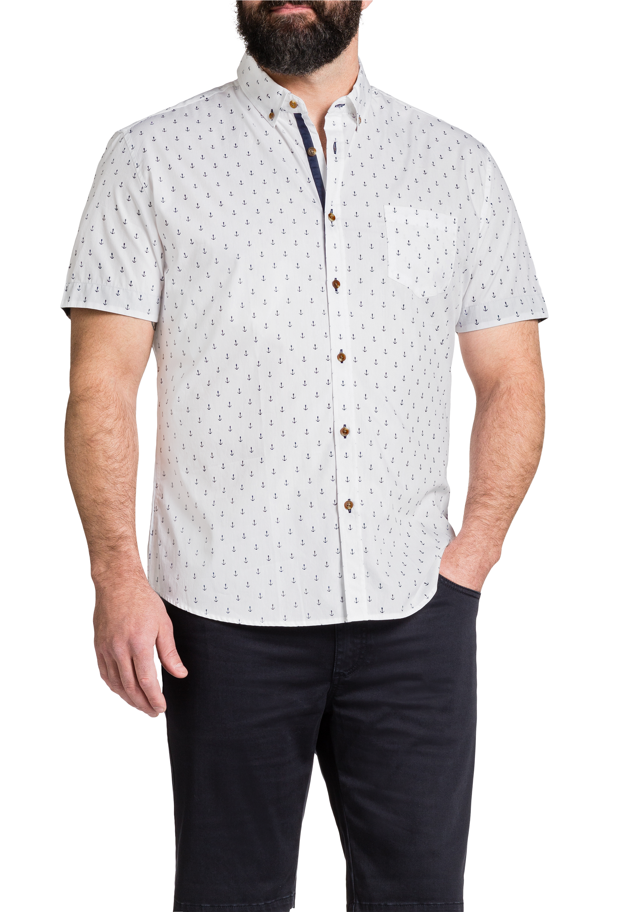 White Anchor Print Shirt - Pocket (3000x3000), Png Download