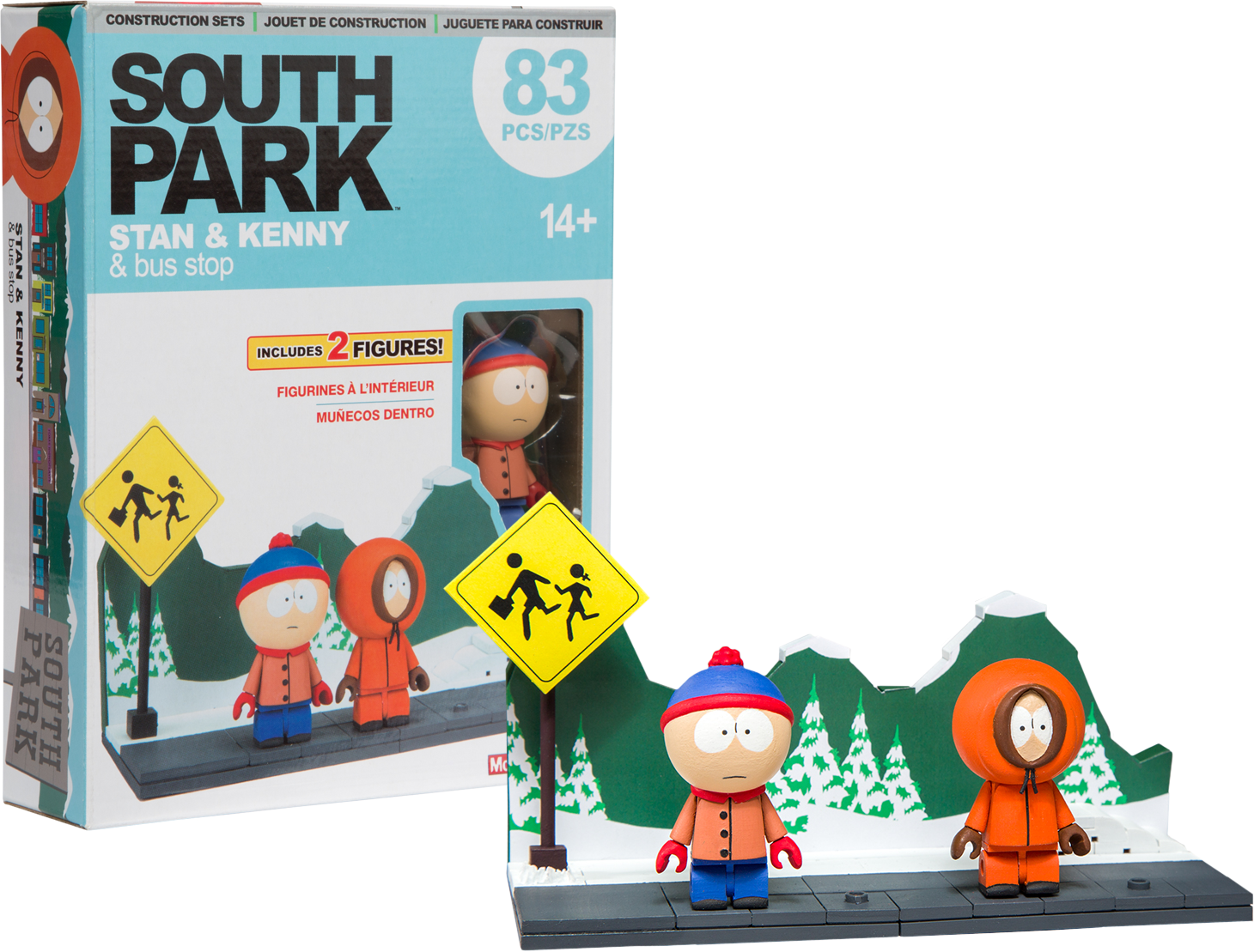 Stan & Kenny With The Bus Stop Construction Set - Mcfarlane South Park (1460x1109), Png Download