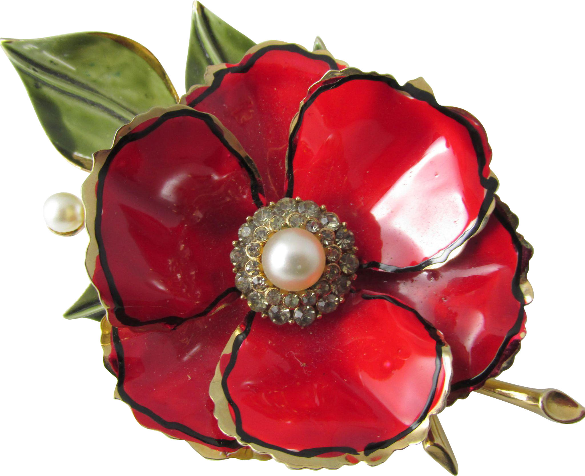 Vendome Red Enamel, Faux Pearl & Rhinestone Poppy Flower - Rose (2048x2048), Png Download