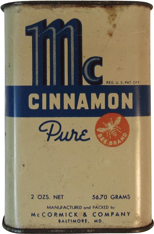 Mccormick Bee Brand Cinnamon Spice Tin Spice Tins, - Vintage Cinnamon Spice Tin (749x749), Png Download