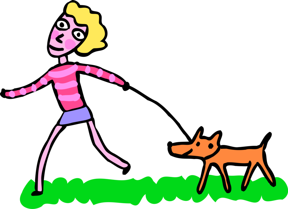 Vector Illustration Of Adolescent Girl Walking Family (964x700), Png Download