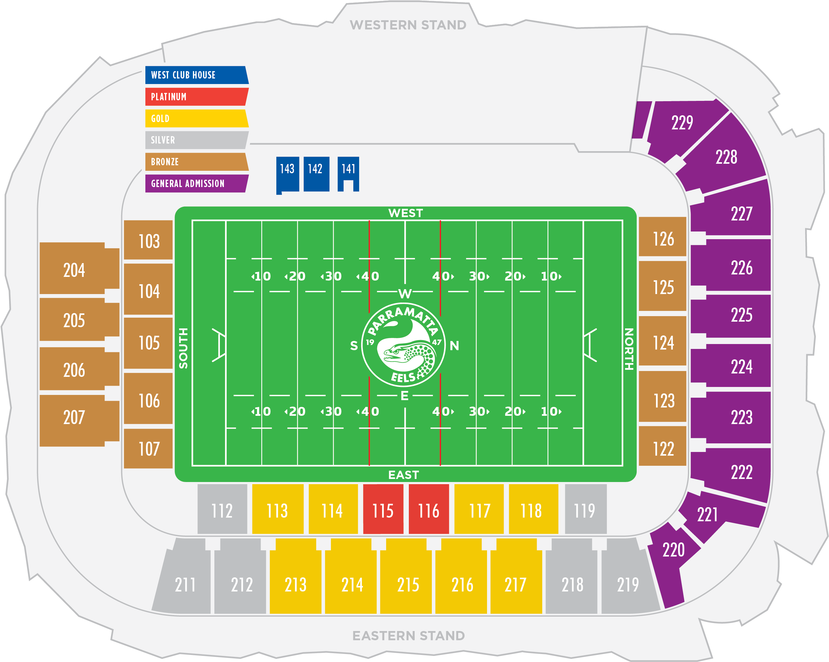 Seating Map - Western Sydney Stadium Seating Plan (3510x2482), Png Download