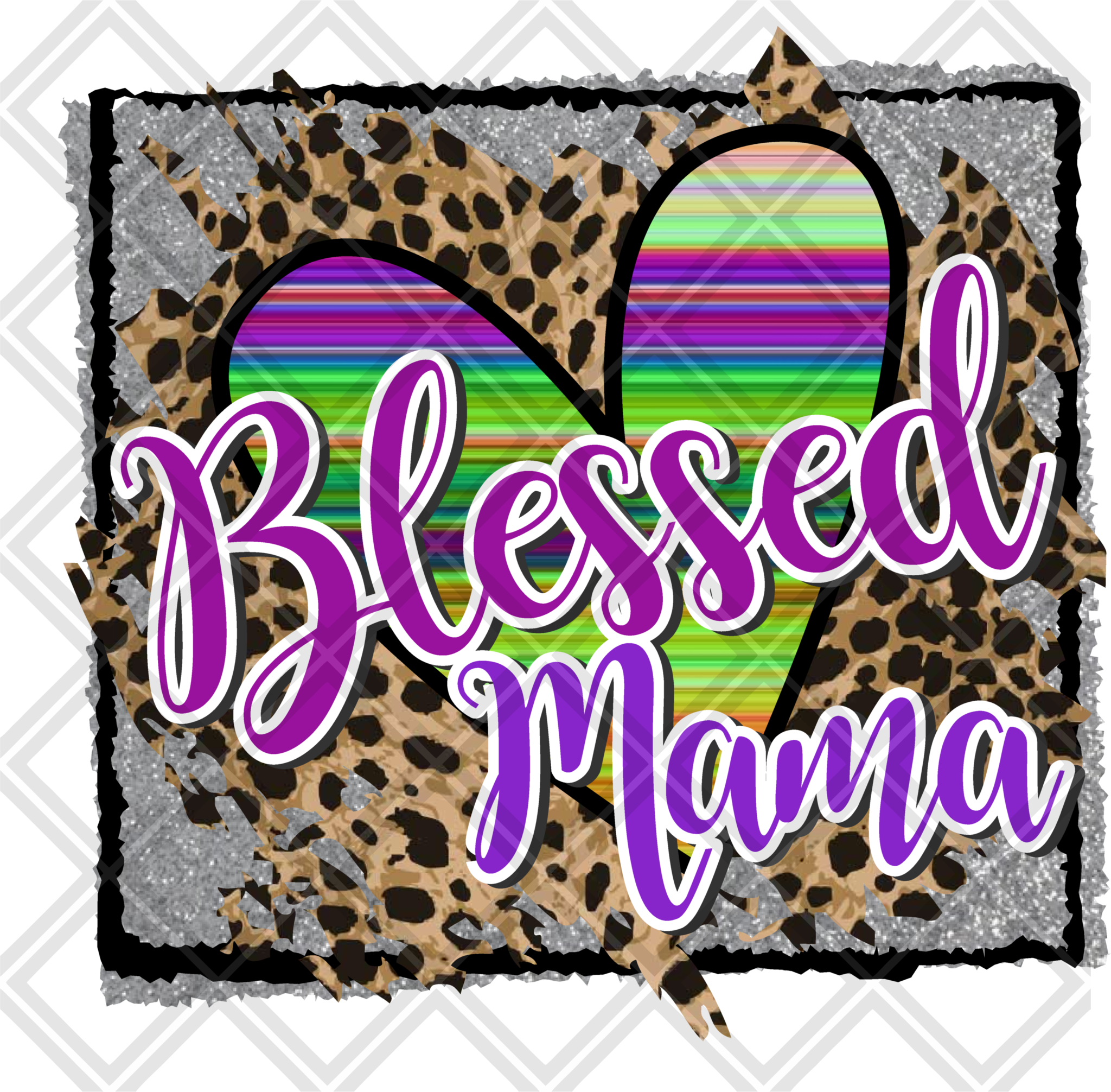 Blessed Mama Serape Heart Leopard Frame Htv Transfer, - Calligraphy (2048x2012), Png Download