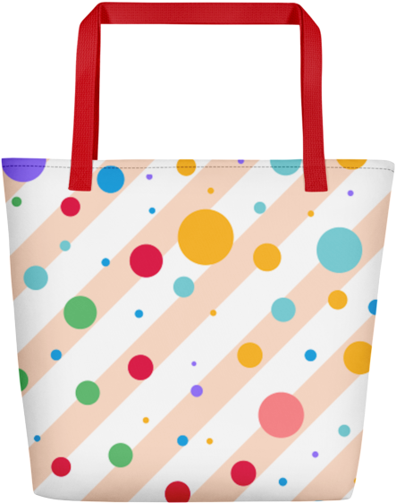 Multi Colored Polka Dots And Stripe Pattern Beach Tote - Beach Bag Mockup (600x600), Png Download
