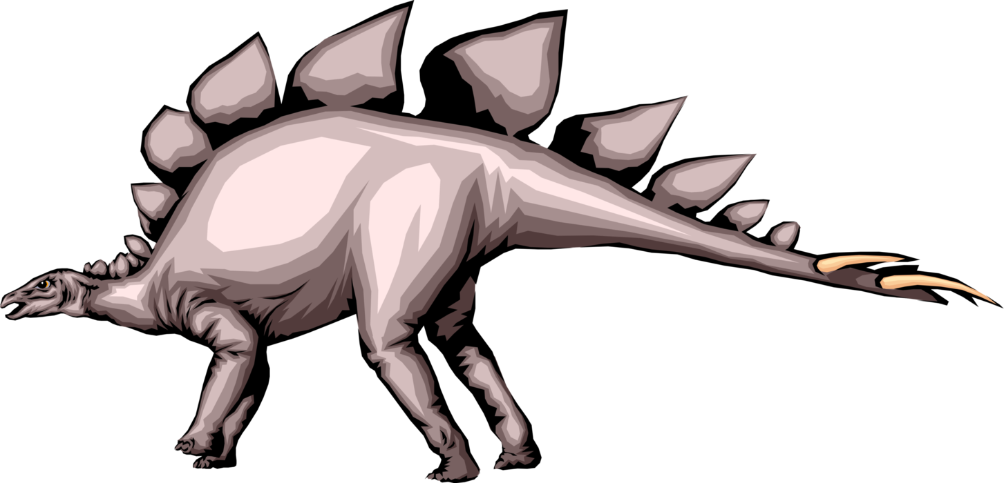 Vector Illustration Of Prehistoric Stegosaurus Dinosaur - Cartoon (1453x700), Png Download