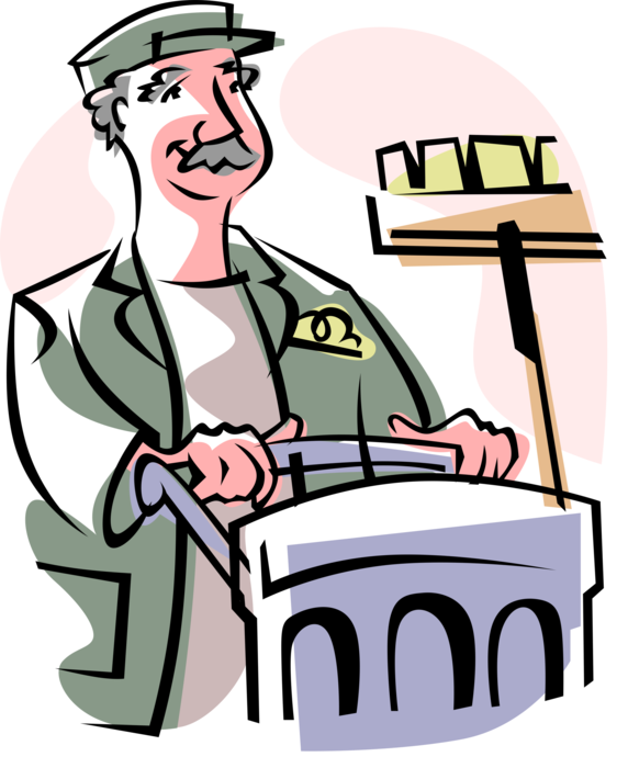 Vector Illustration Of School Janitor Custodian With - Garbage Collector Clip Art (572x700), Png Download