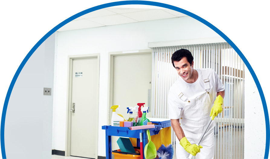 A Janitor Cleaning A Commercial Floor - Hospital Janitor (899x533), Png Download