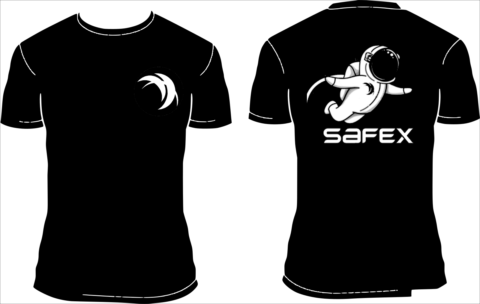 Safex Moon Man Front & Back T-shirt Black & White Sizes - V Neck Tshirt (1600x1015), Png Download
