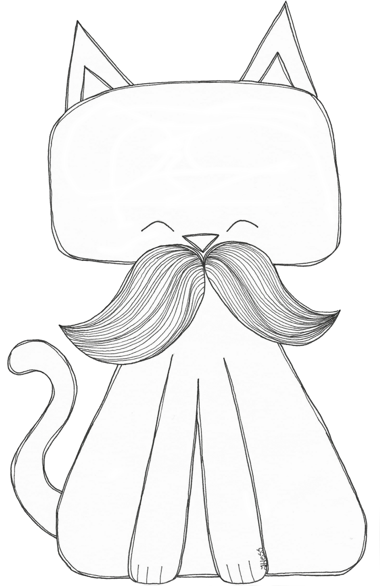 Moustache Cat Digi Stamp - Illustration (1318x2048), Png Download