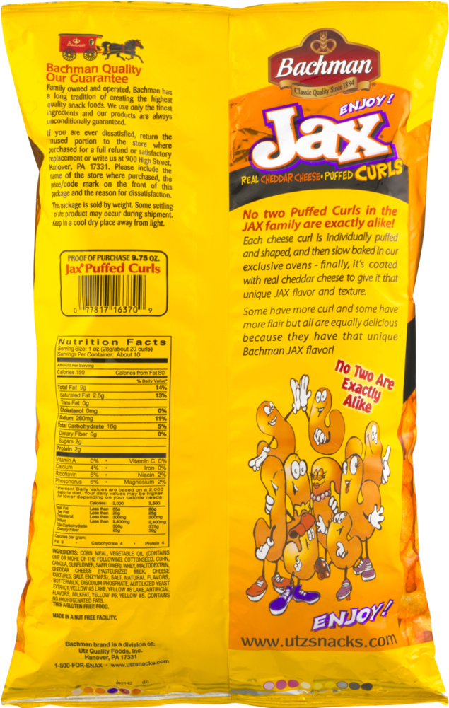Bachman Jax Cheese Curls, Cheddar (1000x1000), Png Download