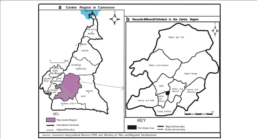 Location Of Centre Region, And (b) Yaoundé (mfoundi - Atlas (850x459), Png Download