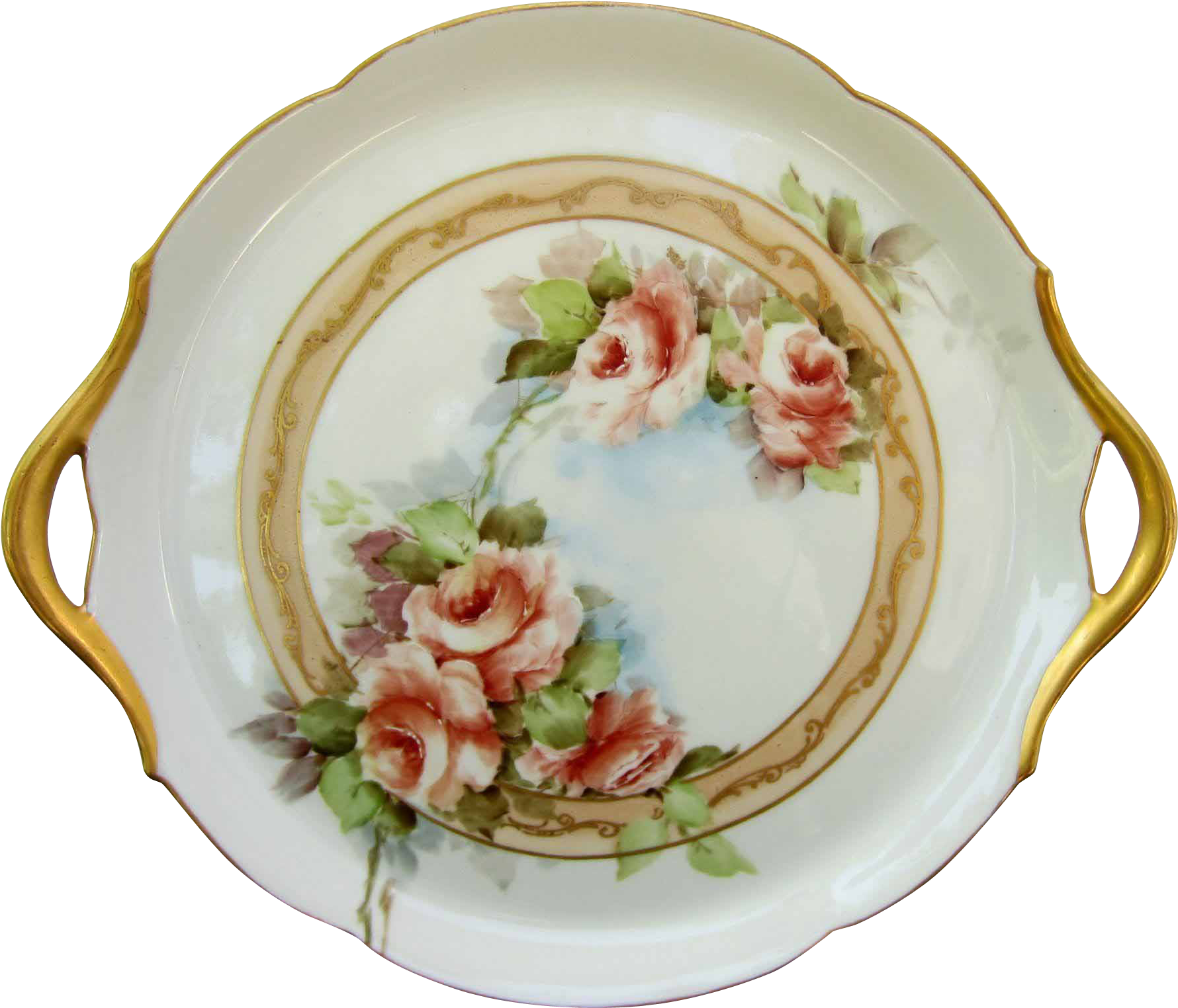 Jean Pouyat Limoges 10 ½” Peach Roses Handled Tray- - Pouyat Limoges Signed Bond (1779x1779), Png Download