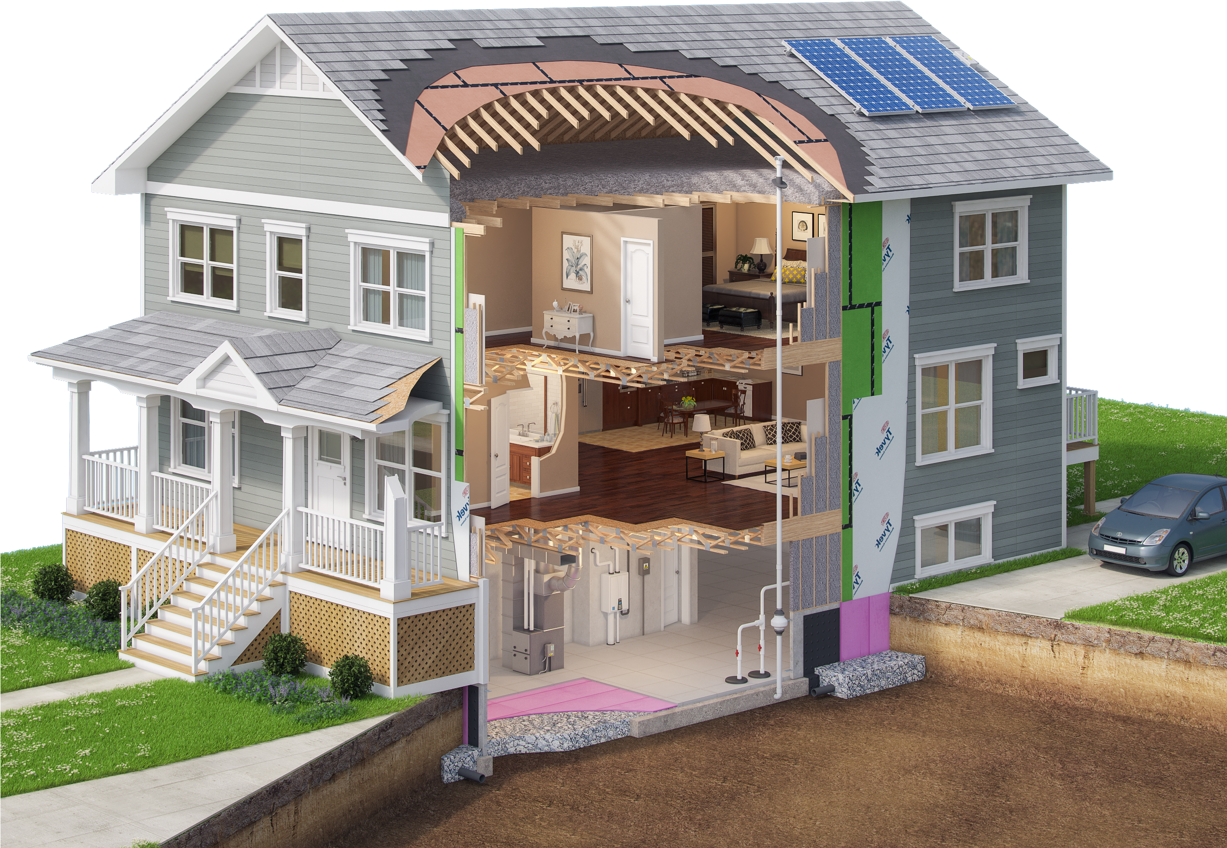 A Scientific Approach To Building Custom Homes - Greenhome Model For School Project (2500x1864), Png Download