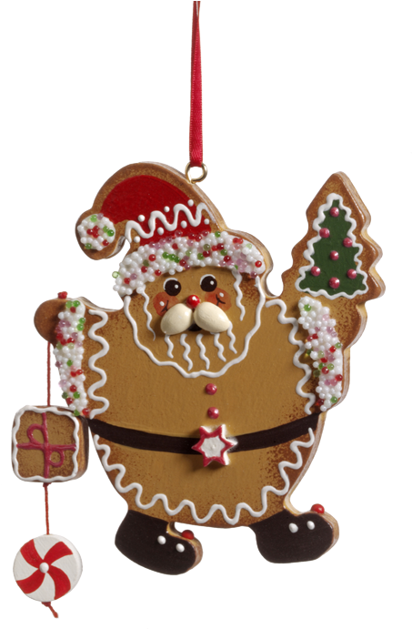 Gingerbread Santa Wooden Tree Decoration - Pere Noel En Pain D Epice (529x700), Png Download