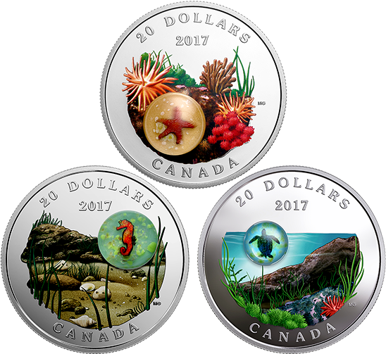 Pure Silver Coloured 3-coin Subscription Under The - Under The Sea Canadian Mint (570x570), Png Download