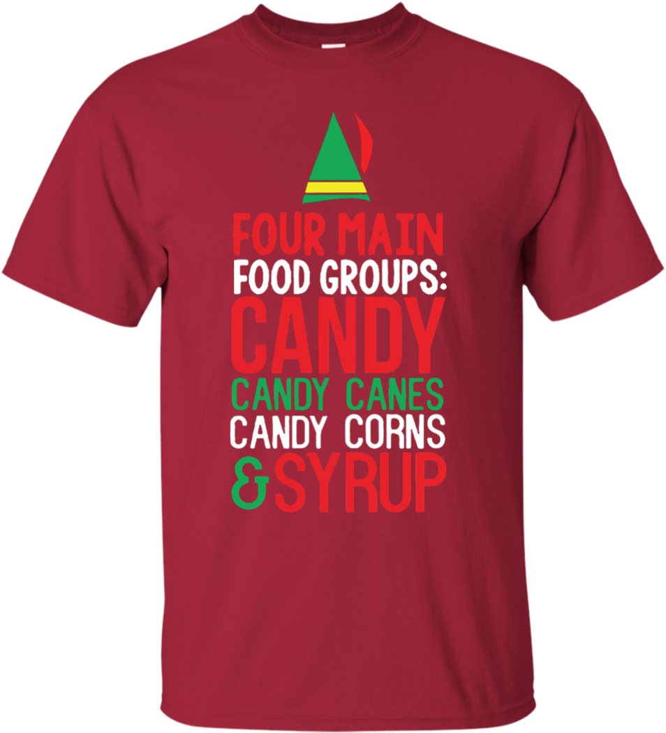 4 Main Food Groups Elf Buddy Christmas Holiday Movie - Funny T Shirt Christmas (1060x1060), Png Download
