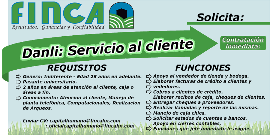 1vacante Servicio Al Cliente Daanli - Finca S A Vacantes (900x450), Png Download
