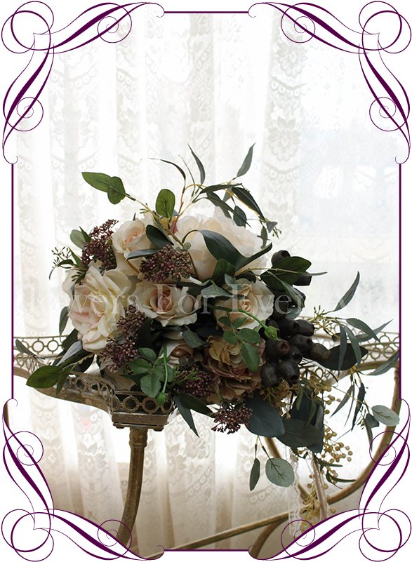 Cascading Bridal Silk Artificial Posy Bouquet - Bridesmaid Peony And Roses Bouquets (608x822), Png Download