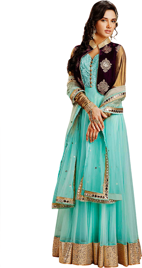 Anarkali Gown With Jacket (800x1100), Png Download