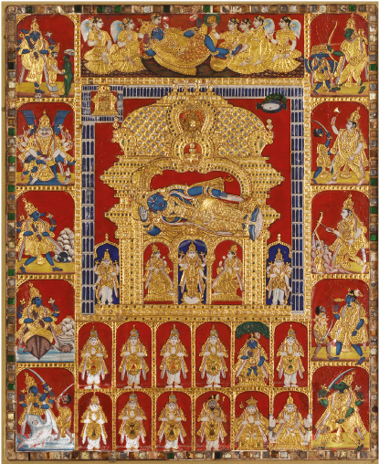Tanjore Painting Of Sri Ranganatha With Consorts And - Carpet (800x532), Png Download