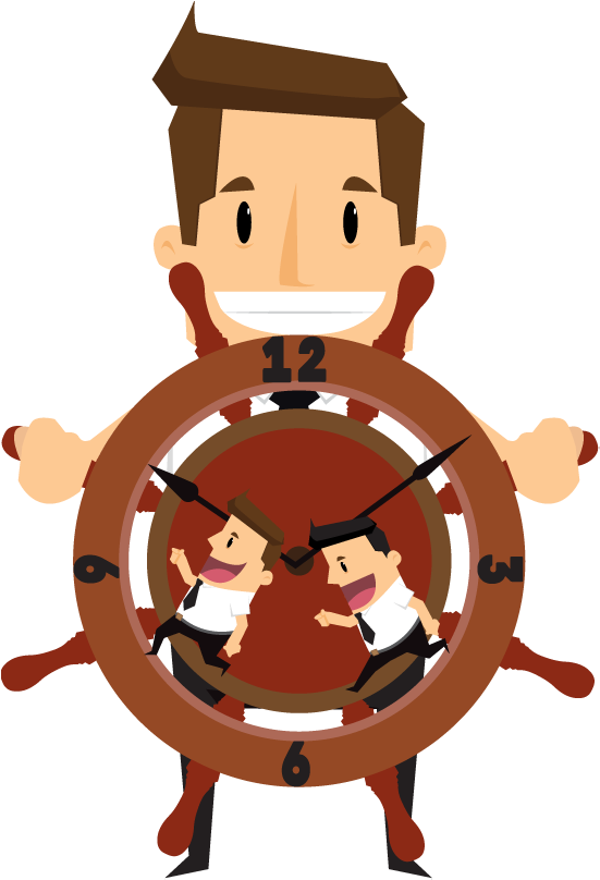 Cartoon Smiling Businessman Sailing A Wooden Rudder - Stock Photography (560x810), Png Download