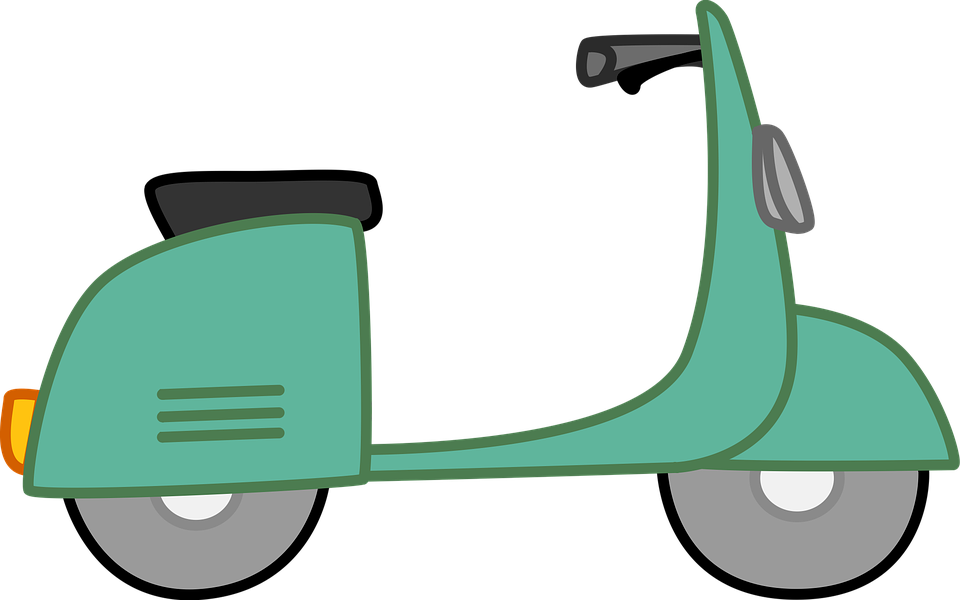 Moped, Scooter, Bike, White, Green, Kids, Scrapbook - Clip Art Moped (960x600), Png Download