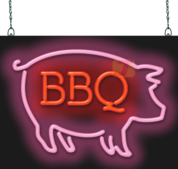 Neon Signs - Jantec Sign Group Bbq Pig Neon Sign (598x568), Png Download