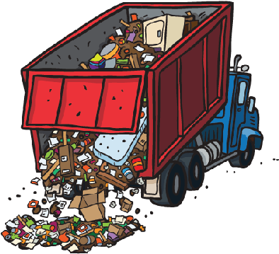 Red Clipart Dump Truck - Garbage Truck Dumping Clipart (432x399), Png Download
