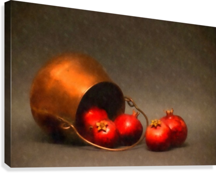 Copper Pot And Pomegranates Canvas Print - Still Life Photography (429x344), Png Download