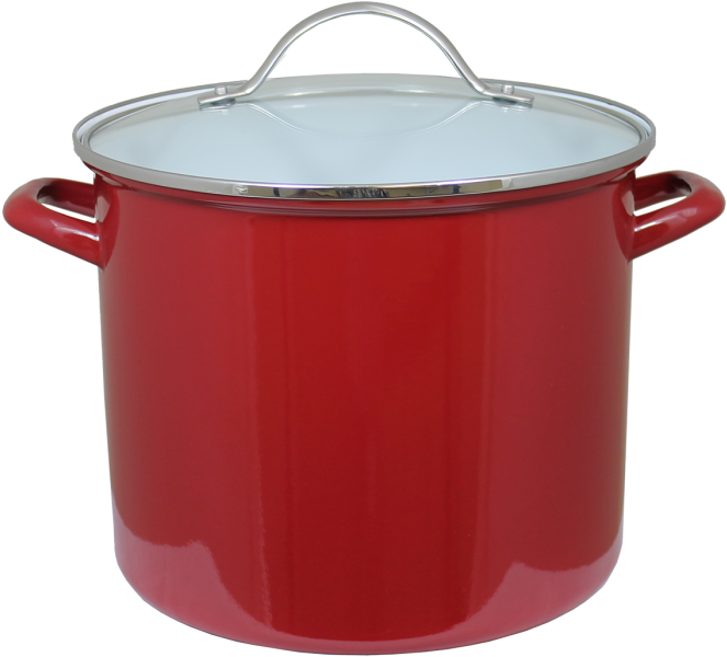 Kitchen Collection 12 Quart Enamel Stock Pot - Red (700x656), Png Download