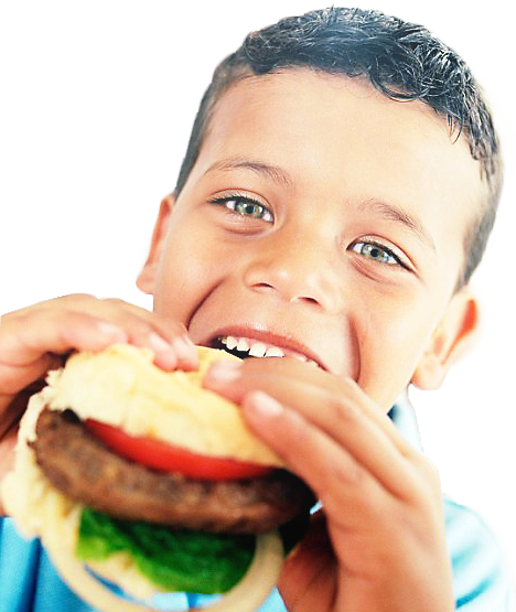 Kid Eats Burger - Kid Eating A Burger (468x555), Png Download