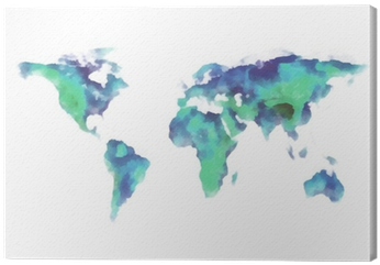 Blue And Green World Map, Watercolor Painting Canvas - World Map (400x400), Png Download