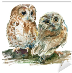 Gallery Direct Watercolor Owls Print On Paper Framed (400x400), Png Download