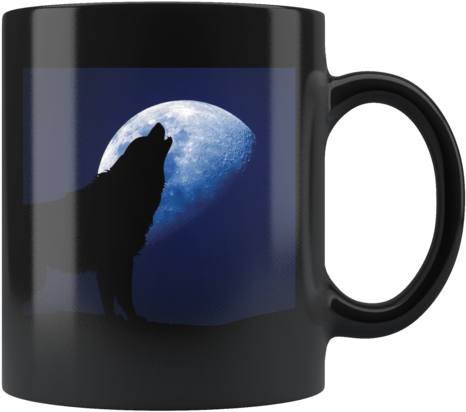 Wolf Howling At A Full Moon - Mug (480x480), Png Download