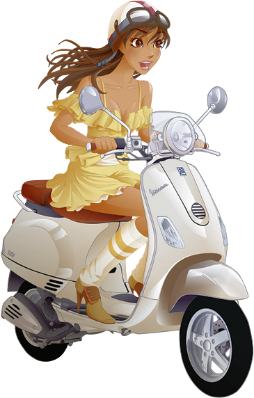 Personnages Illustration Individu Personne Gens Clipart - Ảnh Cô Gái Đj Xe Vespa Hoạt Hình (514x671), Png Download