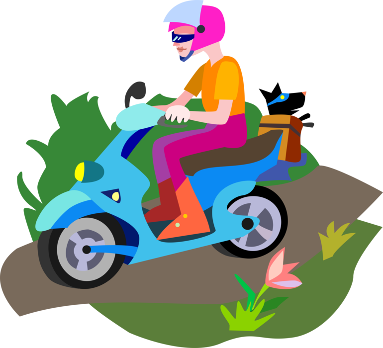 Vector Illustration Of Motorcyclist Rides Motor Scooter - Scooter Clipart (770x700), Png Download