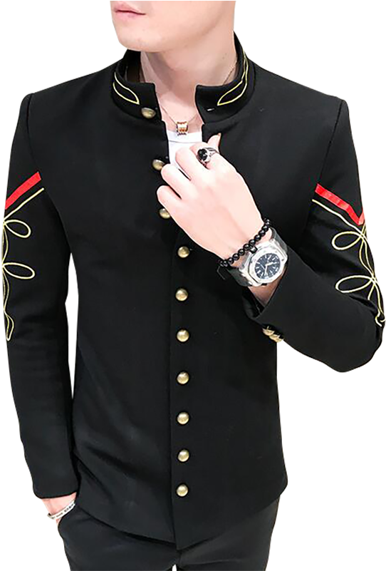 4 Color Gold Button Chinese Collar Suit Jacket Slim - Formal Wear (800x800), Png Download