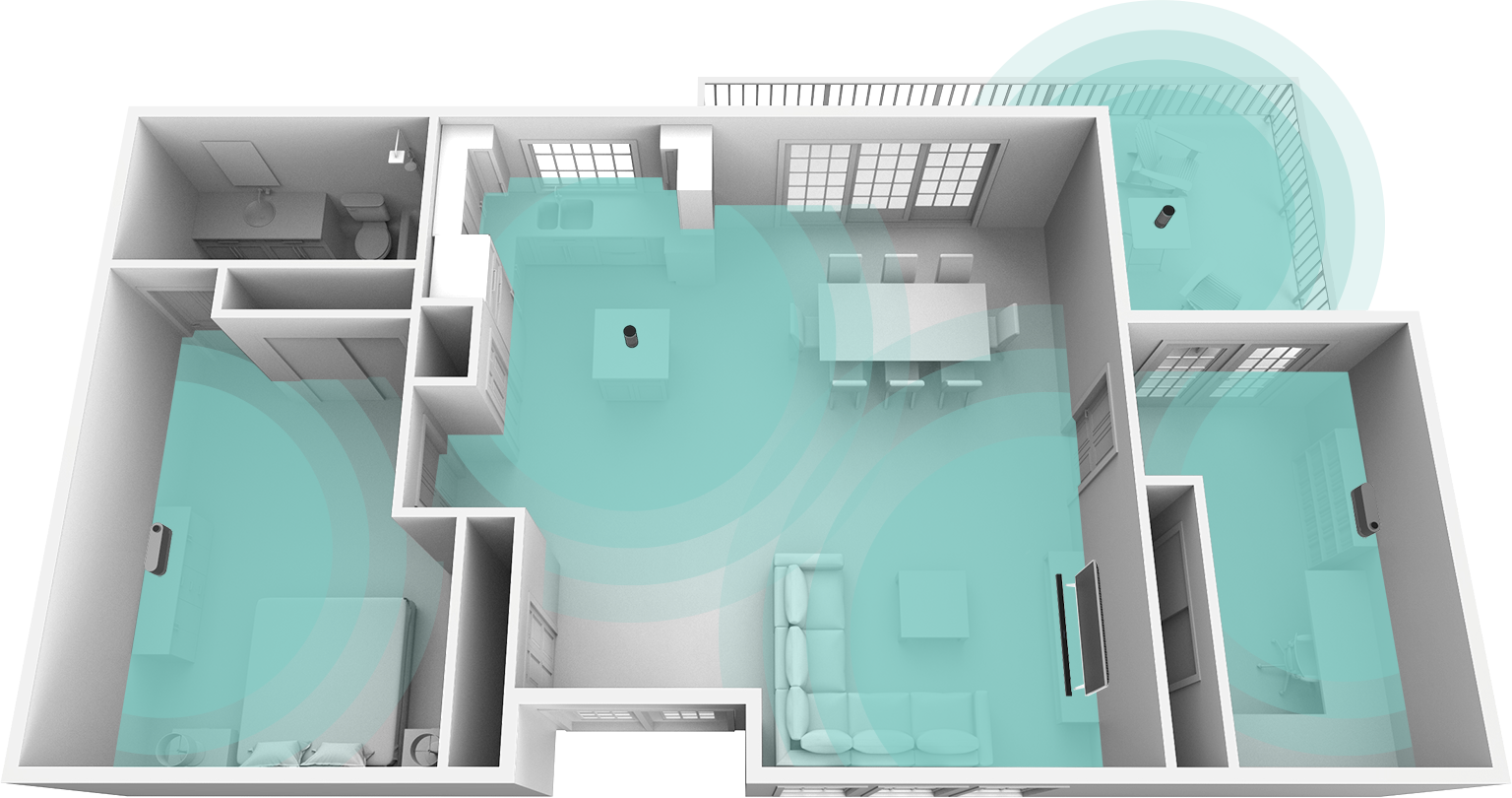 Speakers And Smartcast Sound Bars Over Wi-fi To Fill - Floor Plan (1536x810), Png Download