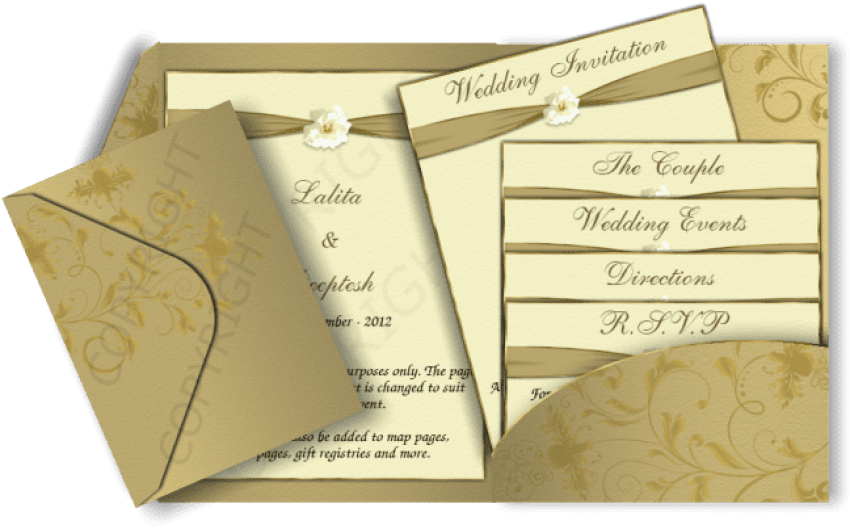 Download Transparent Free Png Download Gold Colour Wedding Invitation ...