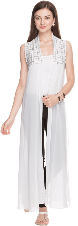 Women Slim Fit Check Shrug - Gown (640x960), Png Download