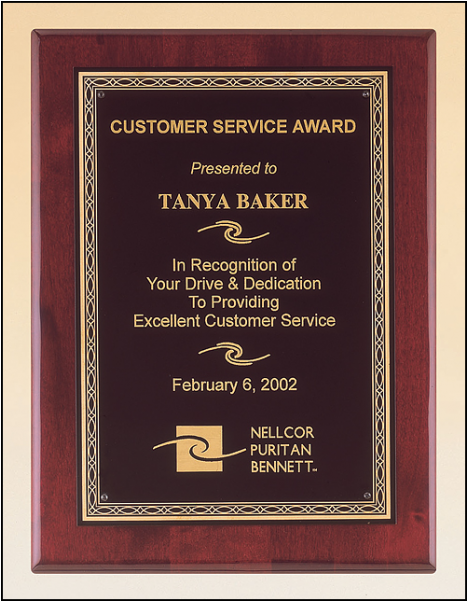 Rosewood Stained Piano Finish Plaque With A Black Brass - Customer Service Award Plaque (600x600), Png Download